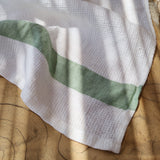 Linen waffle towel - Green Stripe