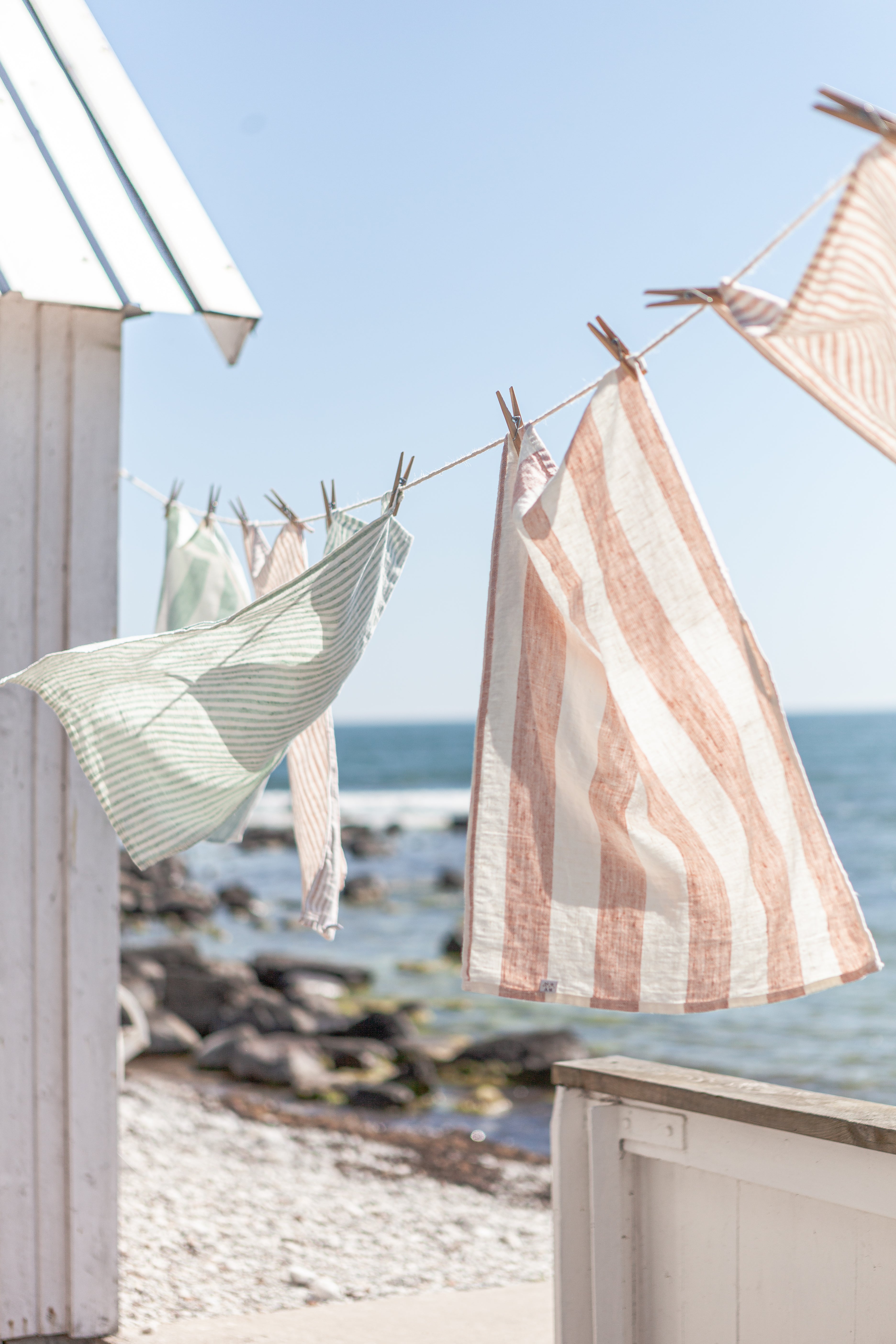 Pink striped linen towels