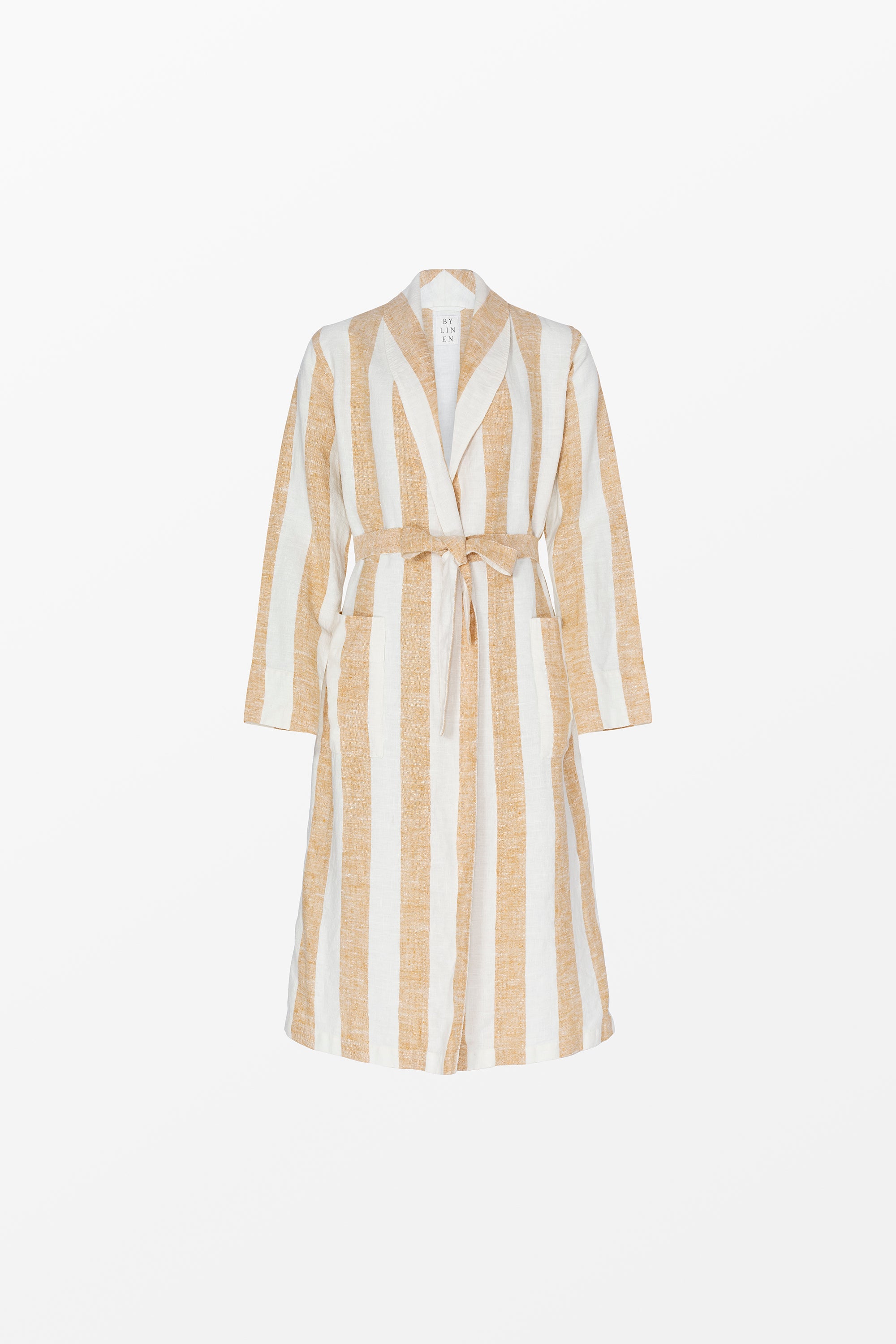 Yellow striped linen bathrobe