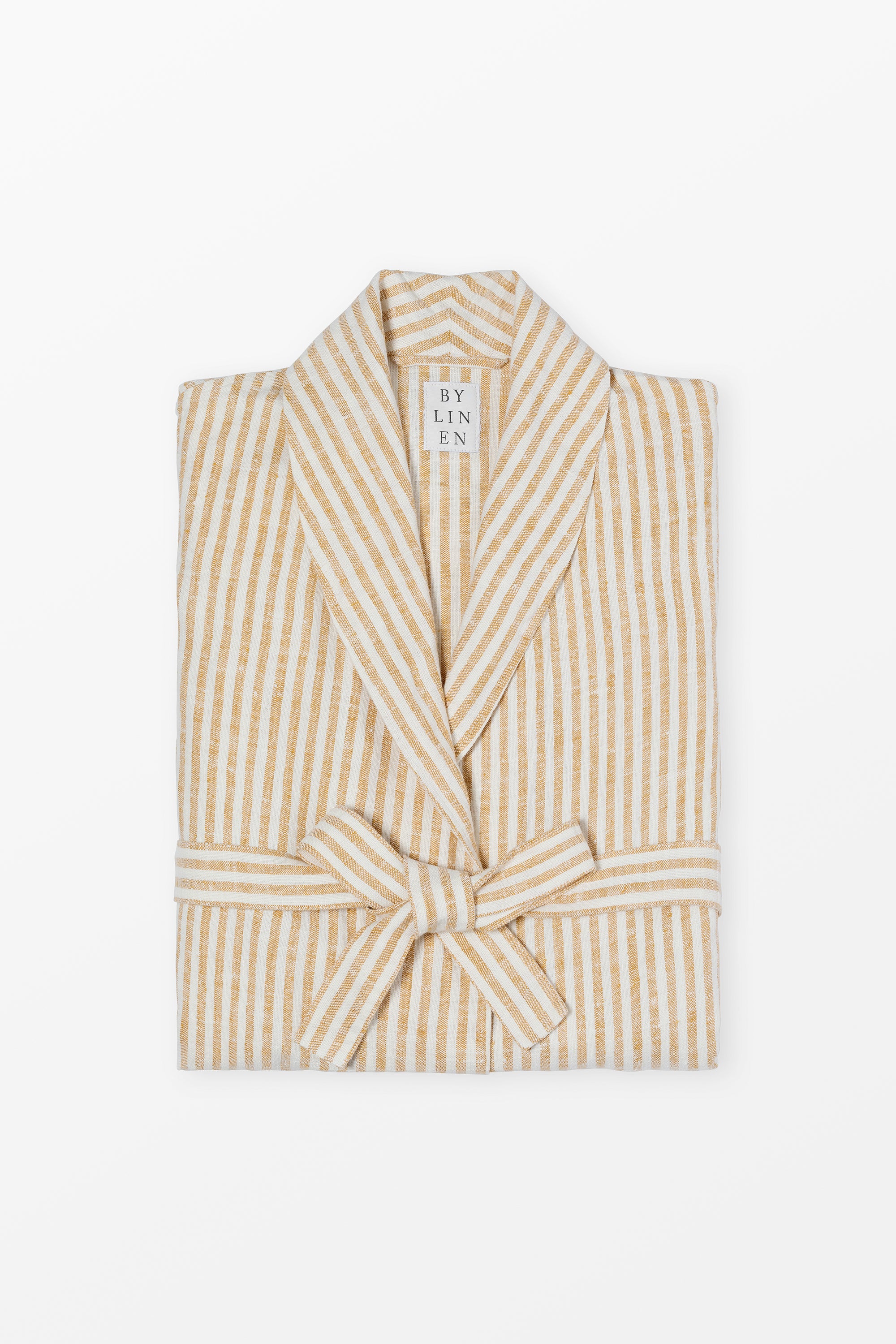 Yellow striped linen bathrobe