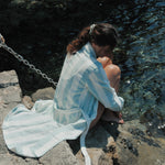 Turquoise striped linen bathrobe