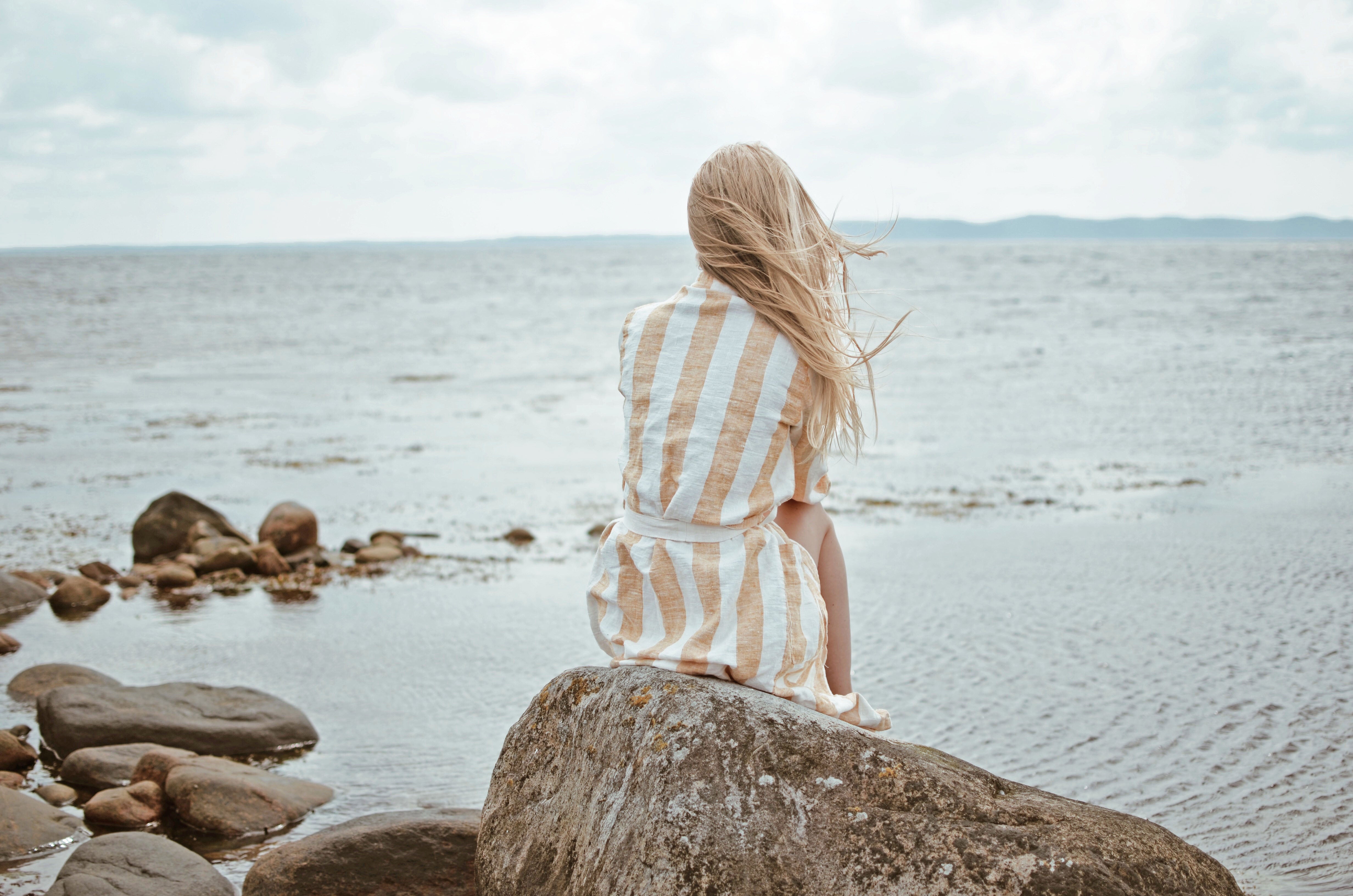 Yellow striped linen bathrobe