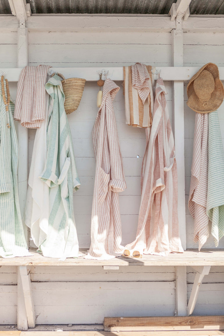 Turquoise striped linen bathrobe