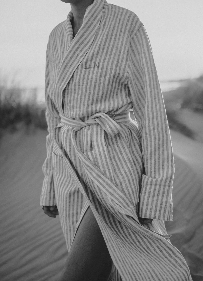 Pink striped linen bathrobe