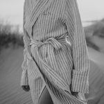 Blue striped linen bathrobe