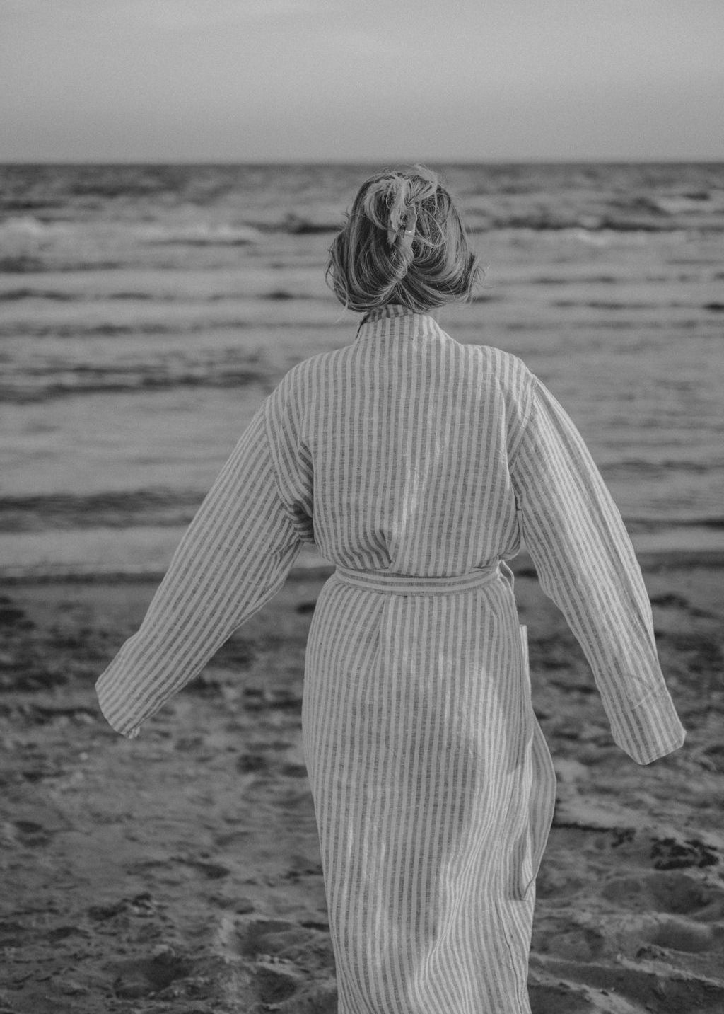Turquoise striped linen bathrobe