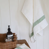 Linen waffle towel - Green Stripe