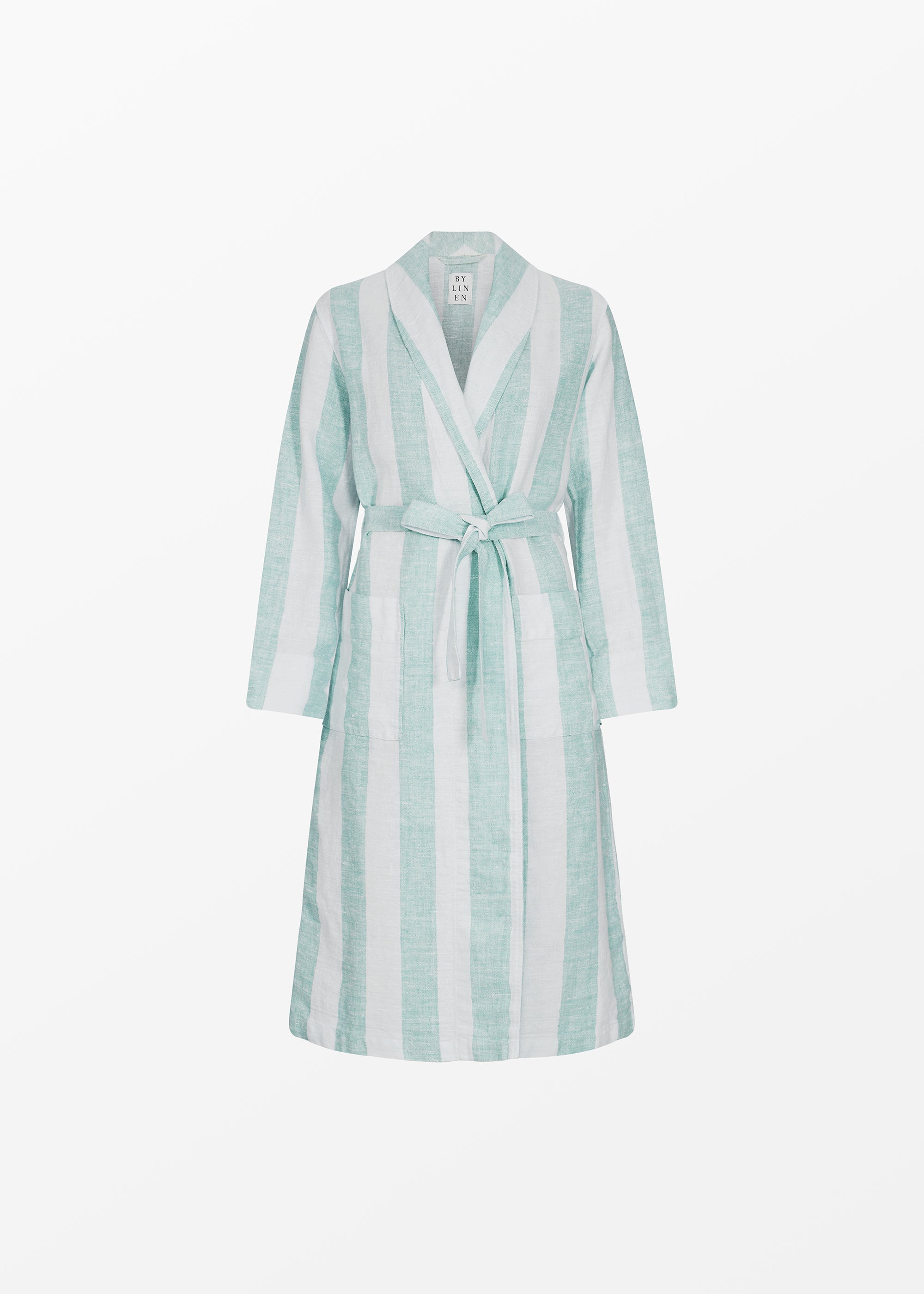 Turquoise striped linen bathrobe