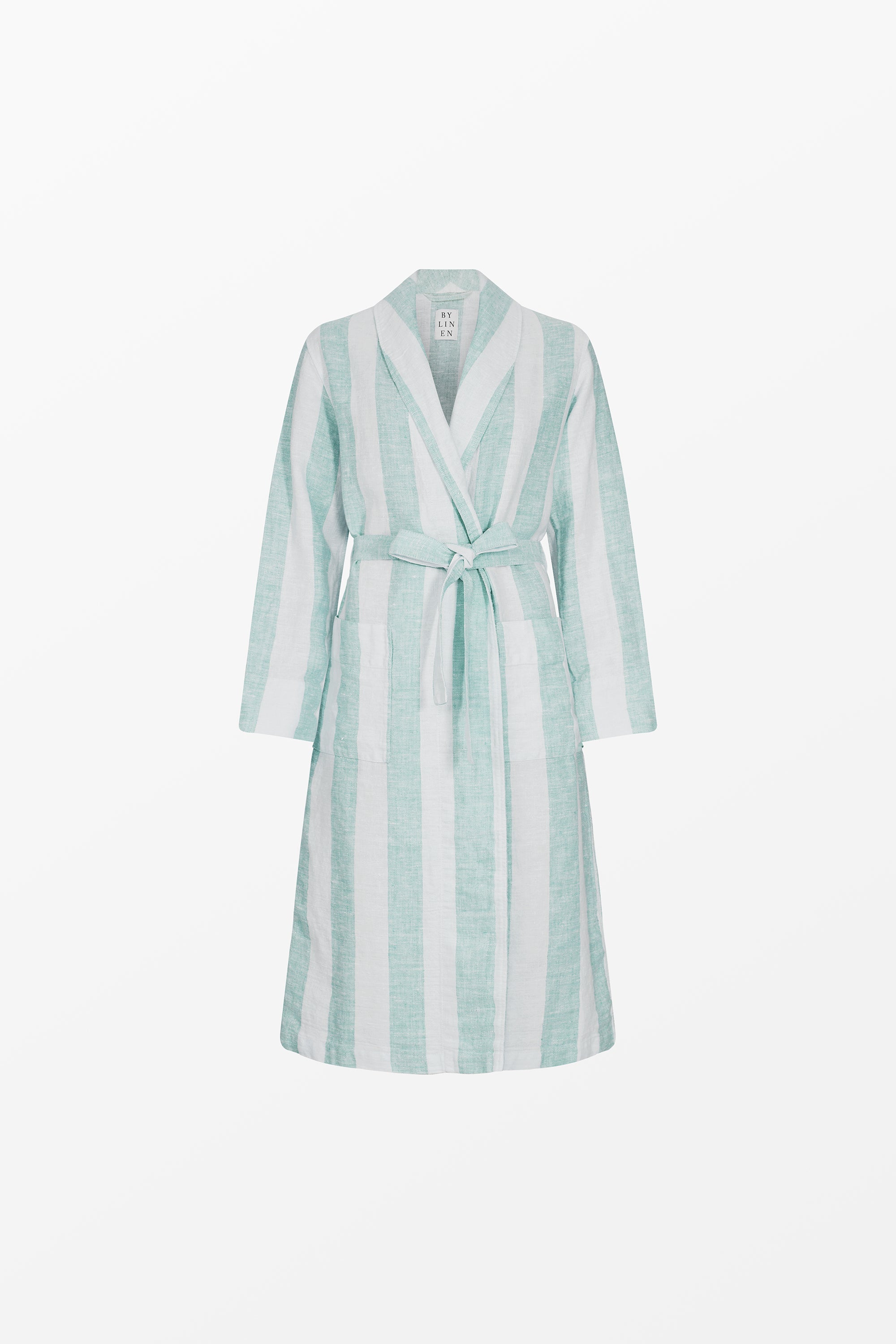 Turquoise striped linen bathrobe