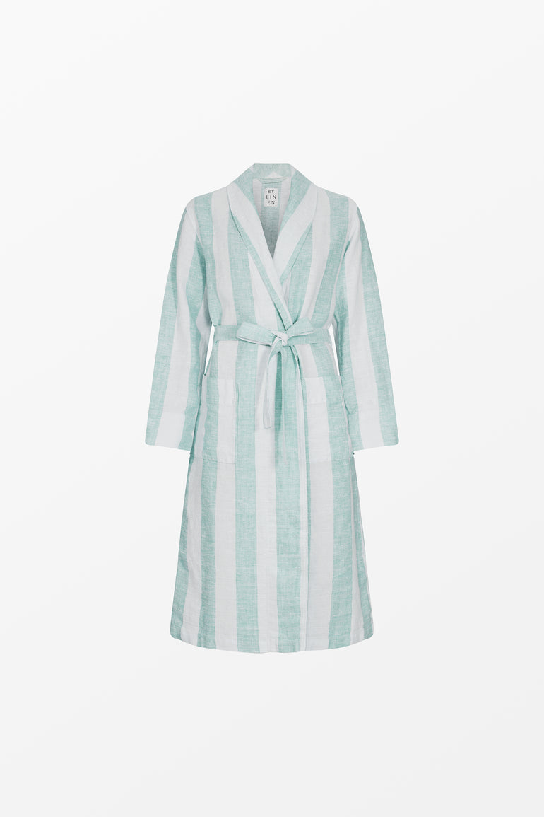 Turquoise striped linen bathrobe