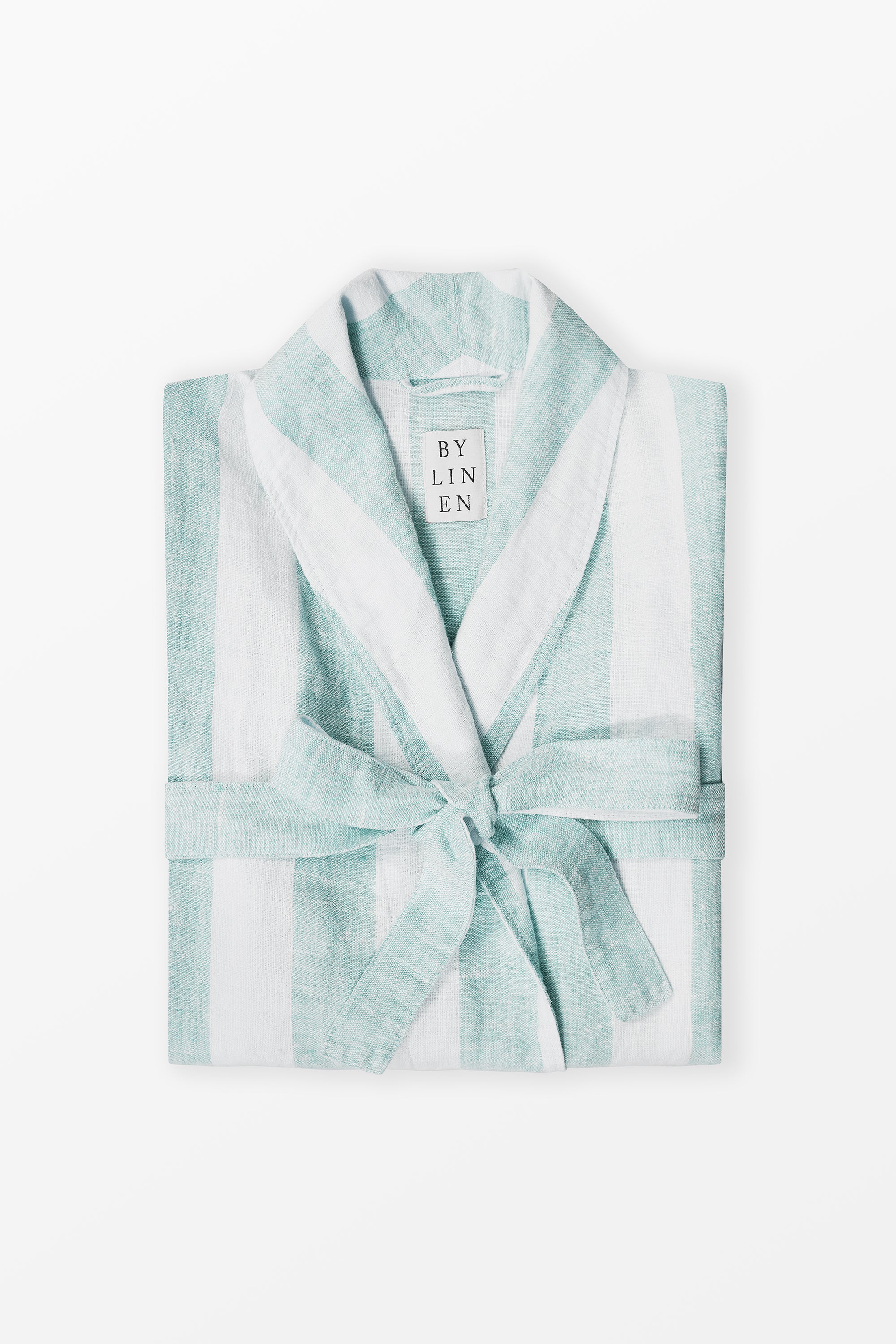 Turquoise striped linen bathrobe