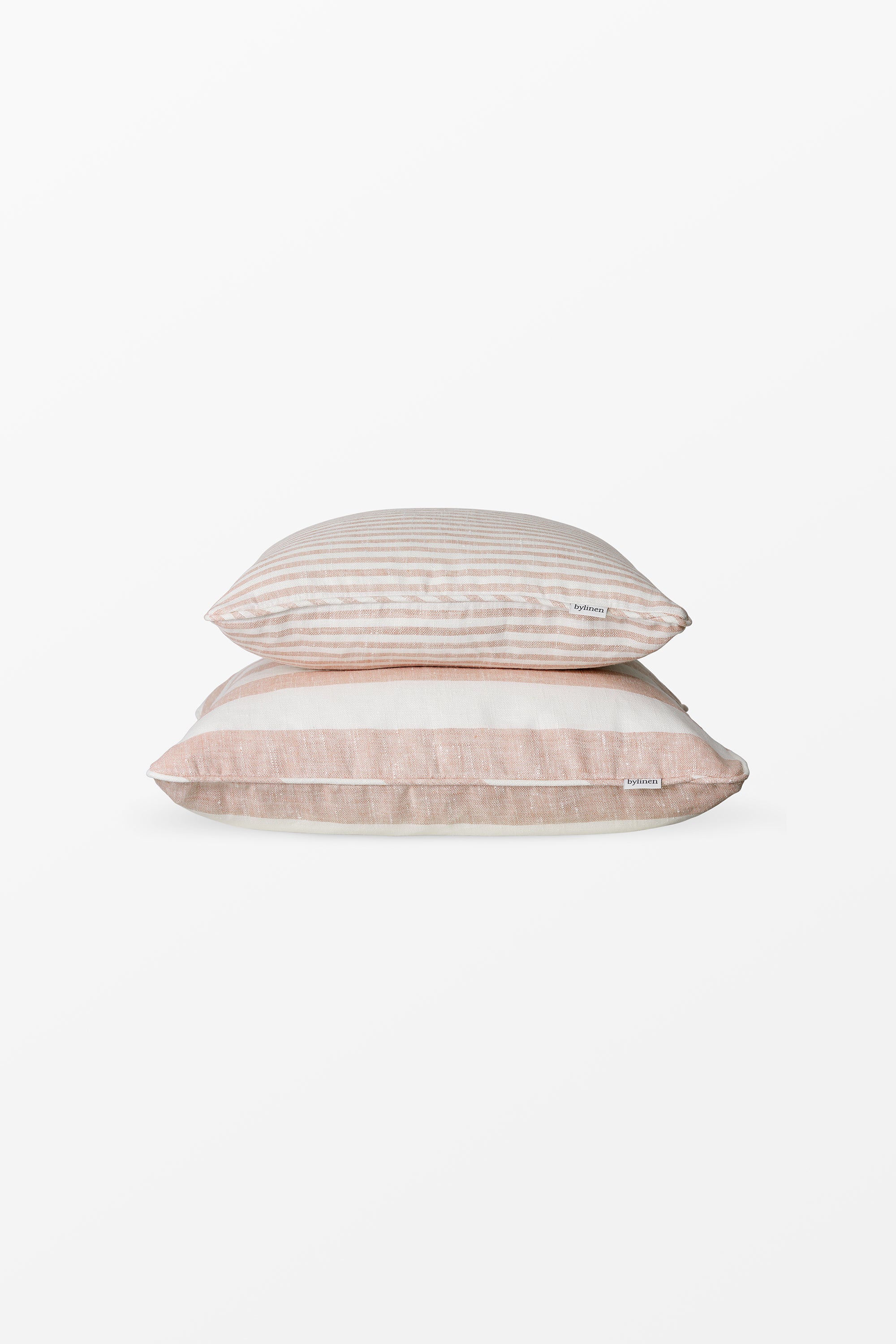 Pink striped linen cushion cover