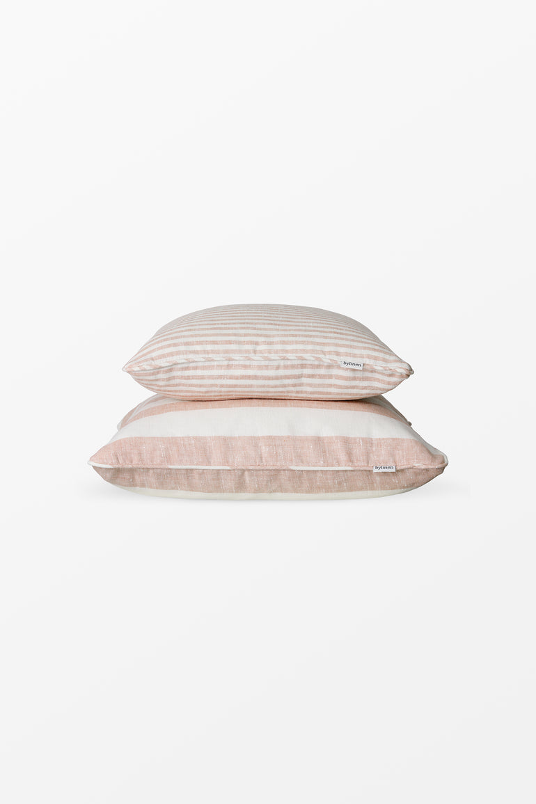 Pink striped linen cushion cover