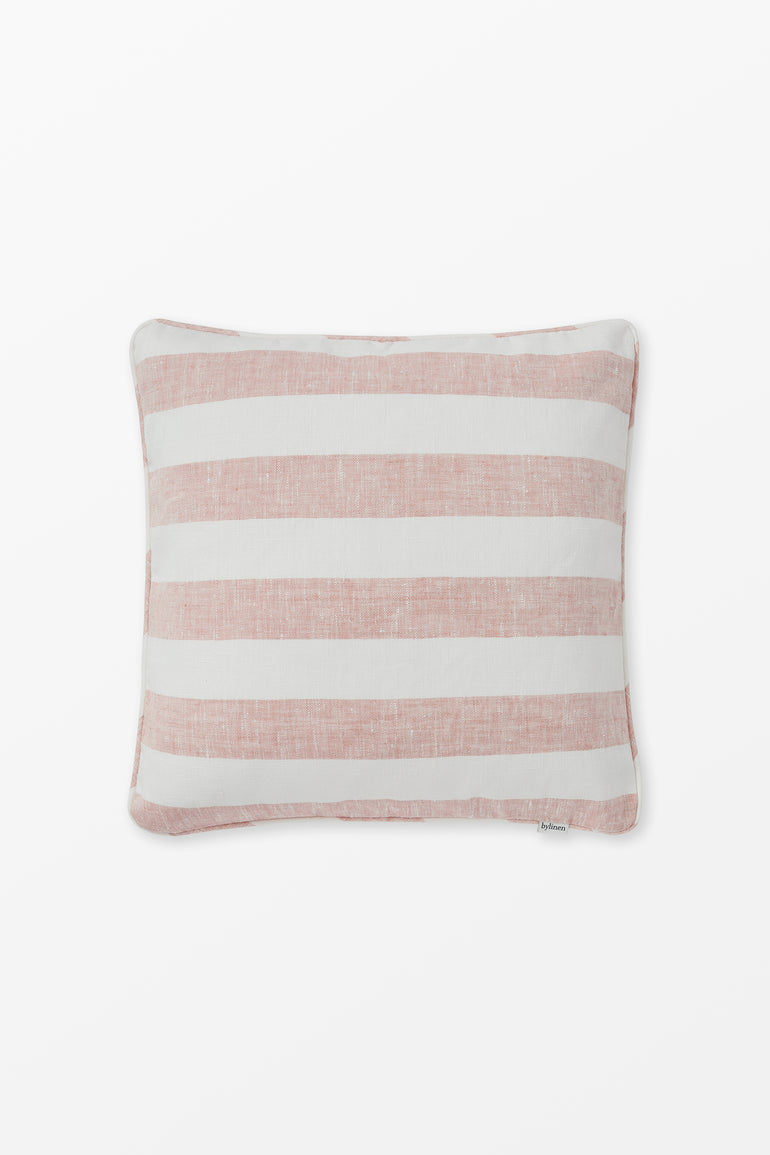 Pink striped linen cushion cover