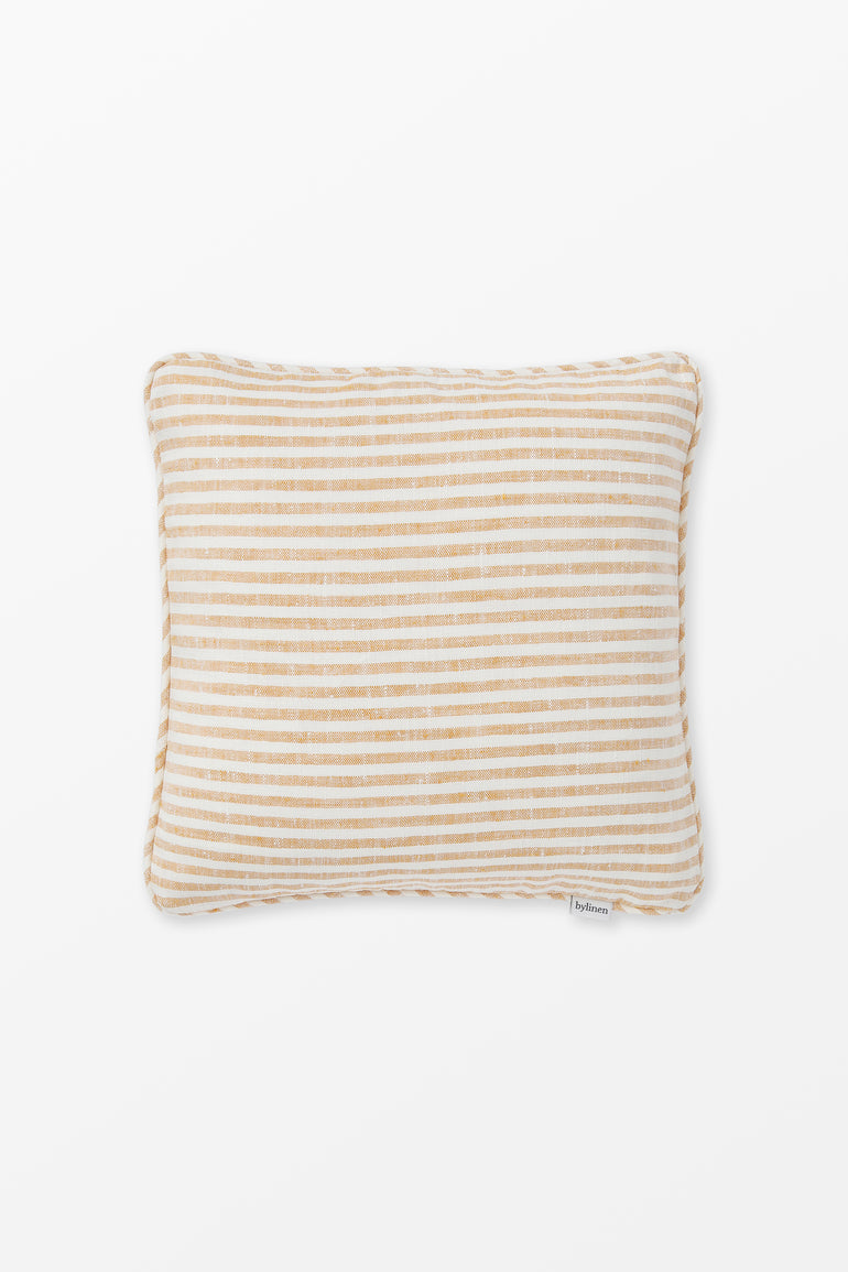 Yellow striped linen cushion cover