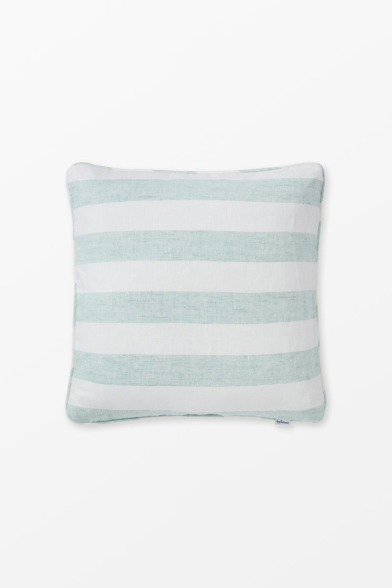 Turquoise striped linen cushion cover