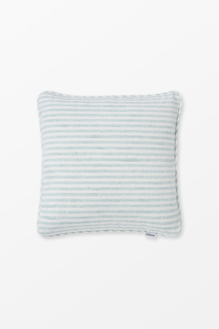 Turquoise striped linen cushion cover