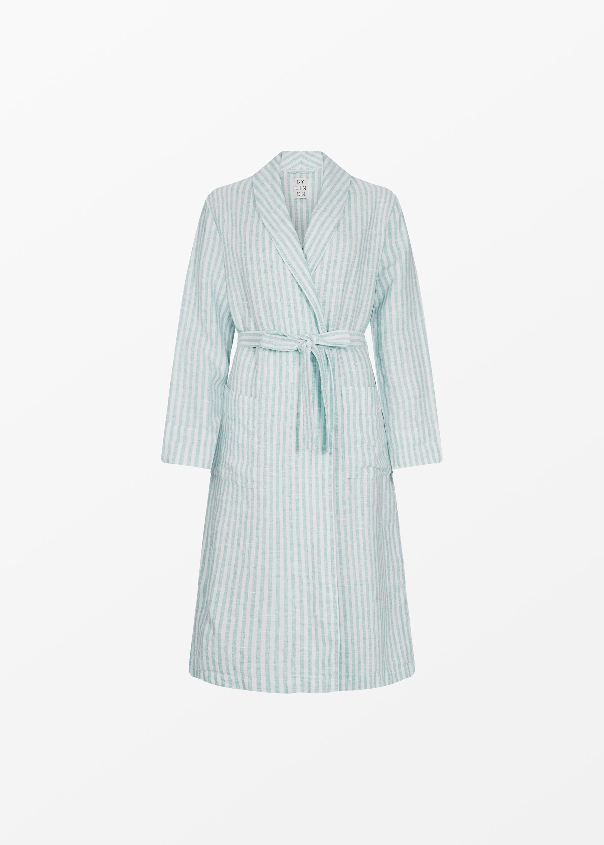 Turquoise striped linen bathrobe