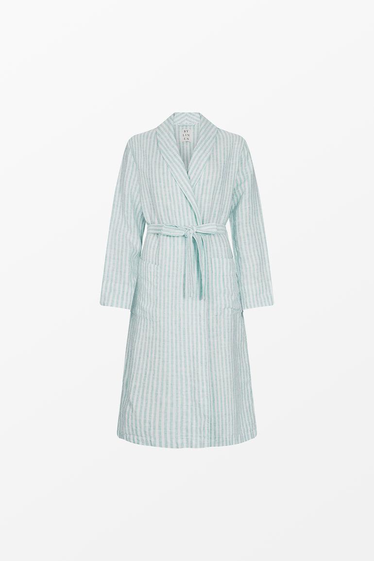 Turquoise striped linen bathrobe