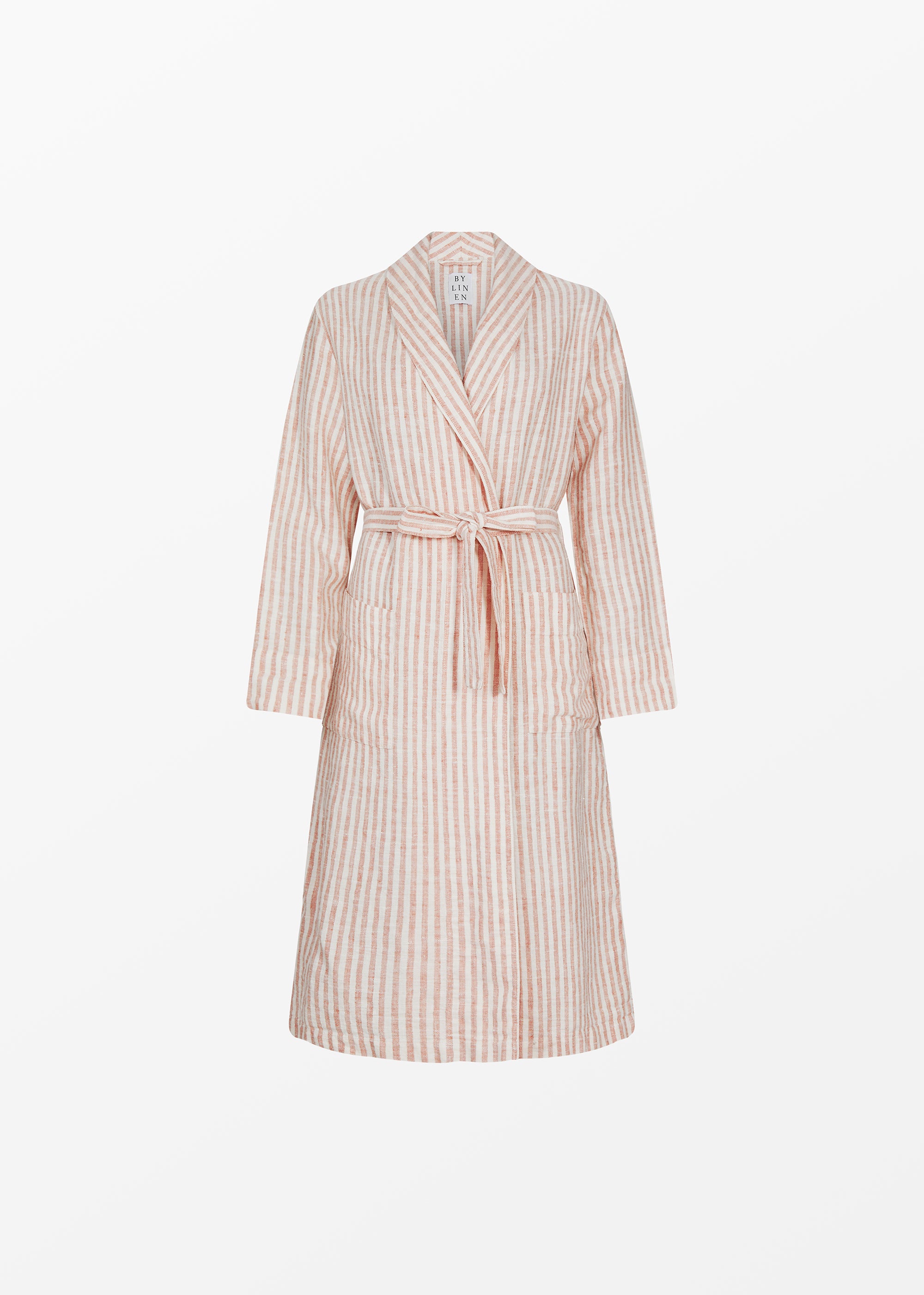 Pink striped linen bathrobe