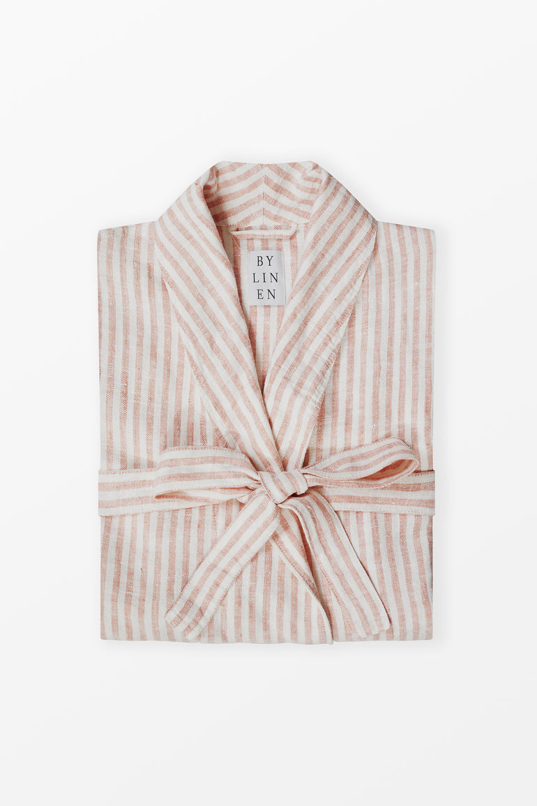 Pink striped linen bathrobe