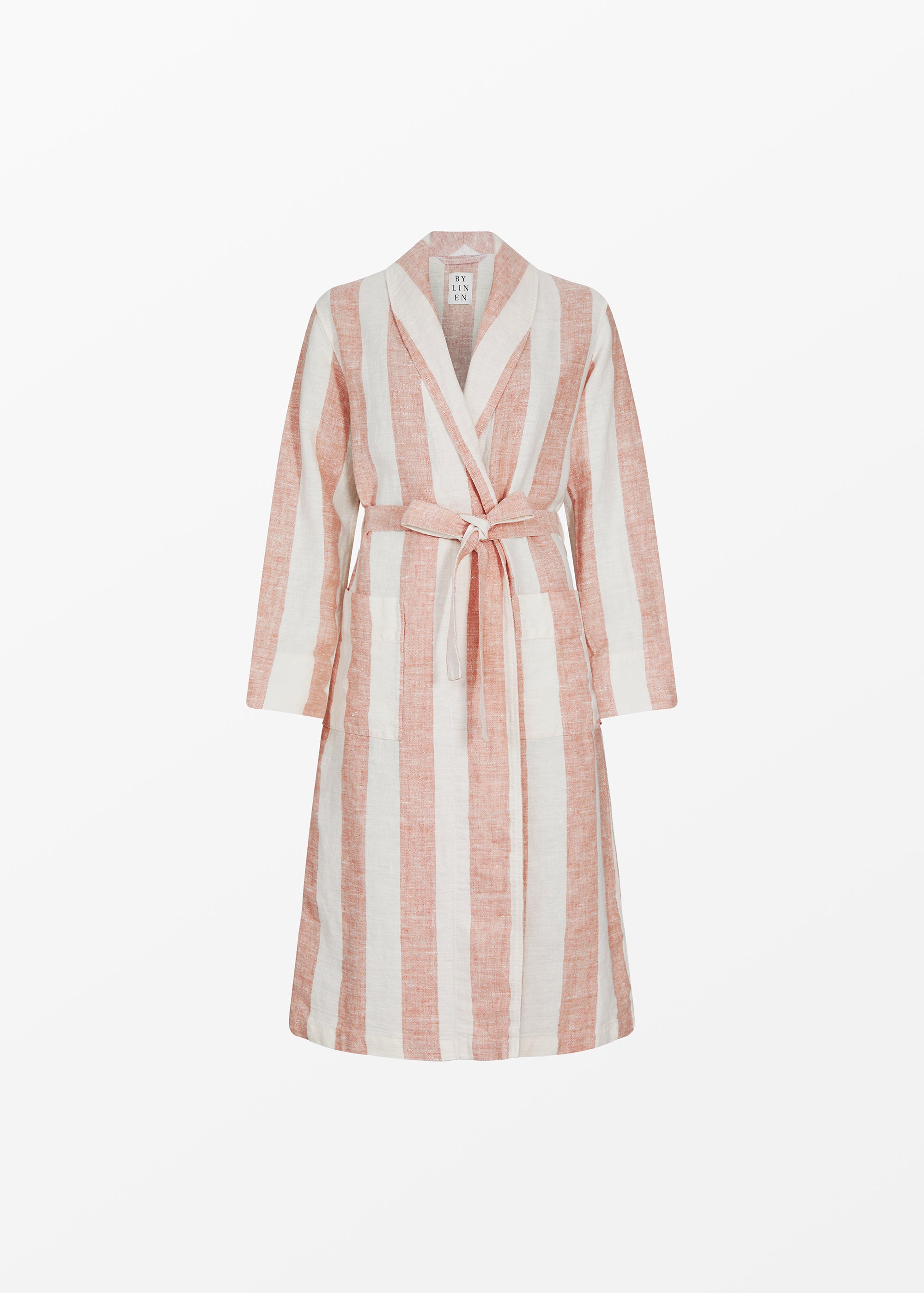 Pink striped linen bathrobe