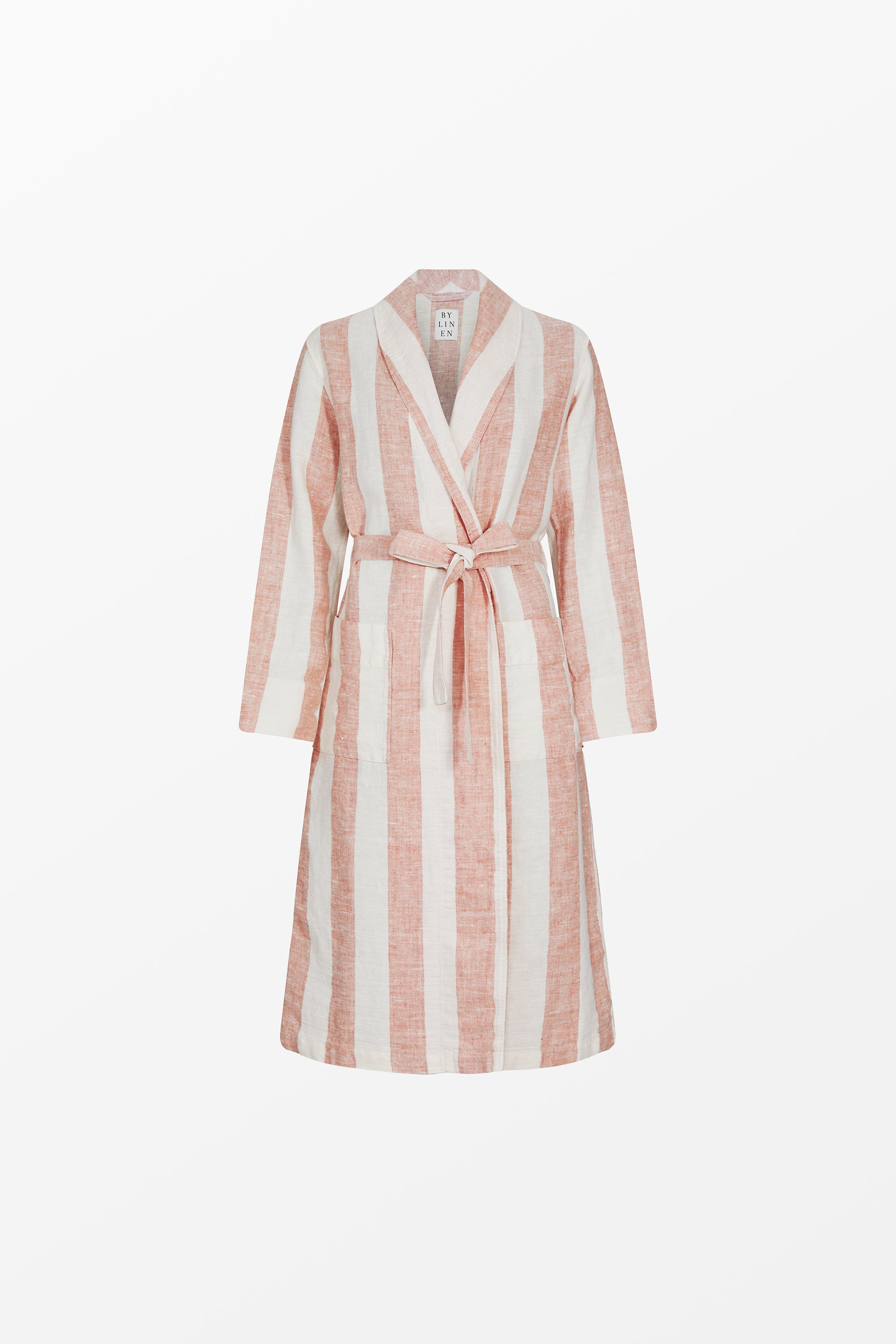 Pink striped linen bathrobe
