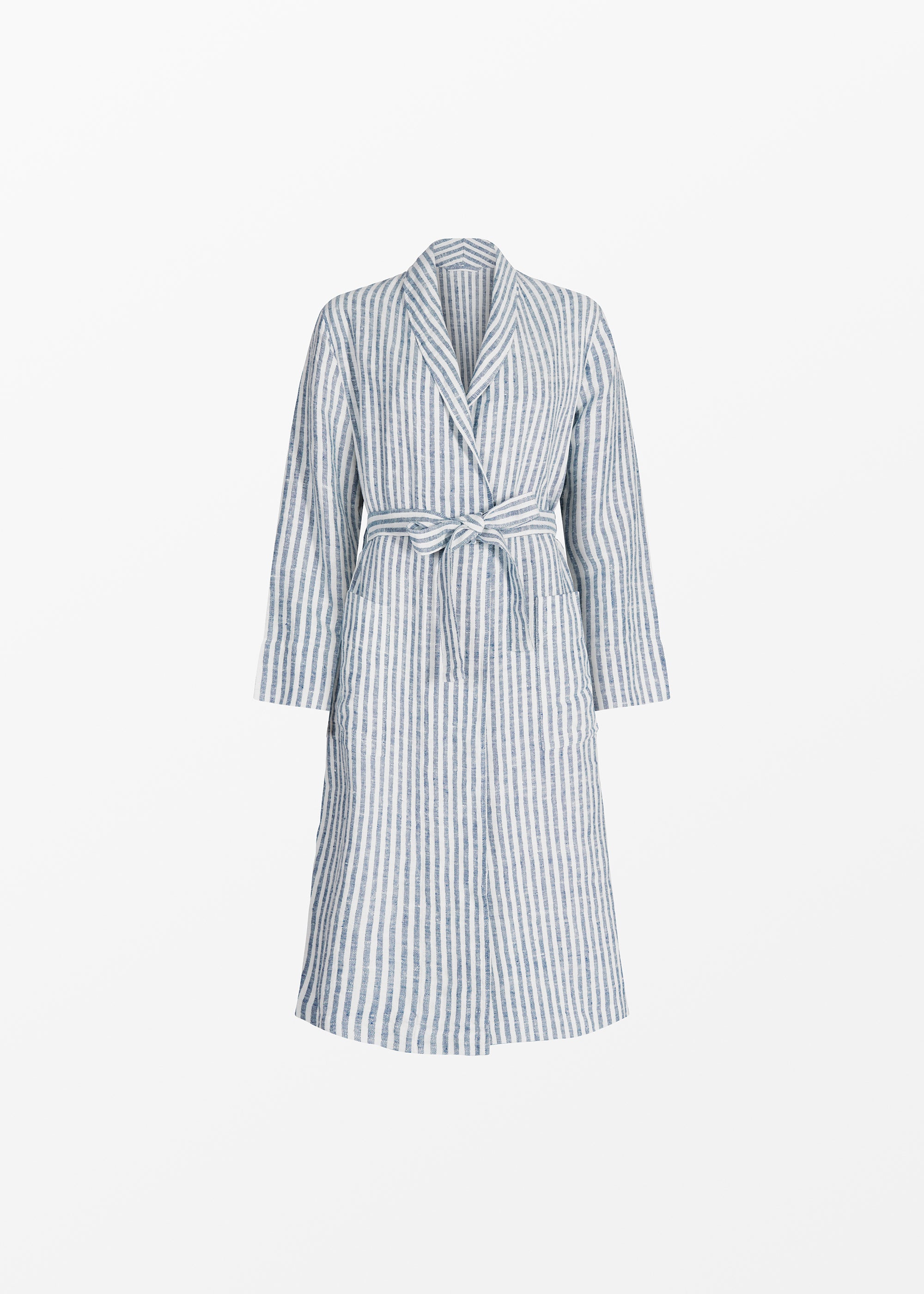 Blue striped linen bathrobe