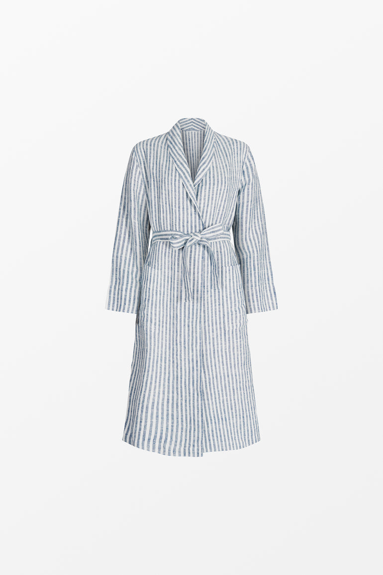 Blue striped linen bathrobe