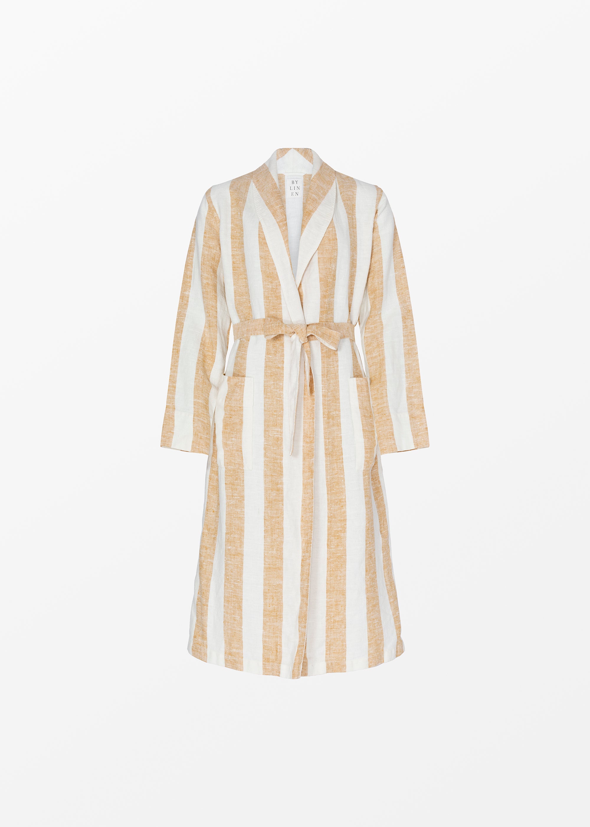 Yellow striped linen bathrobe