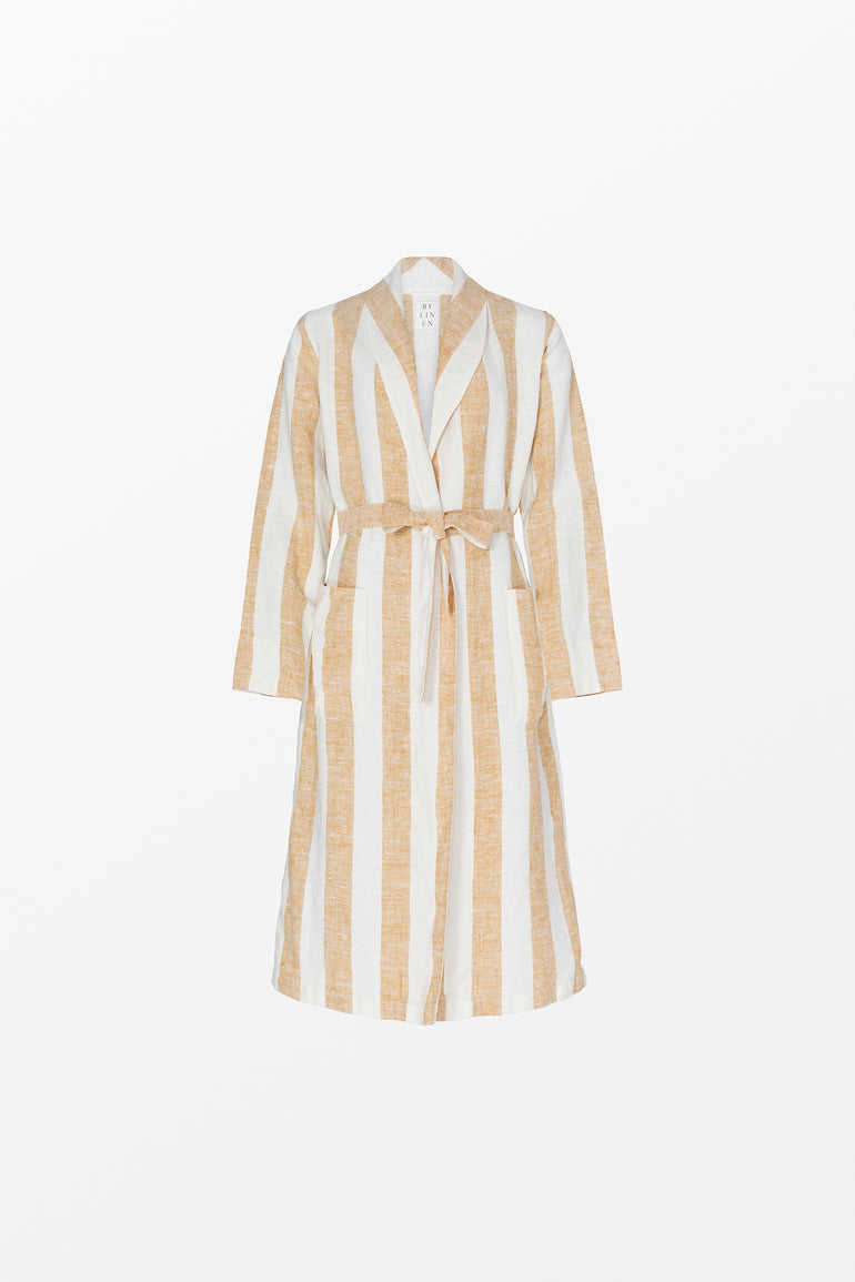 Yellow striped linen bathrobe