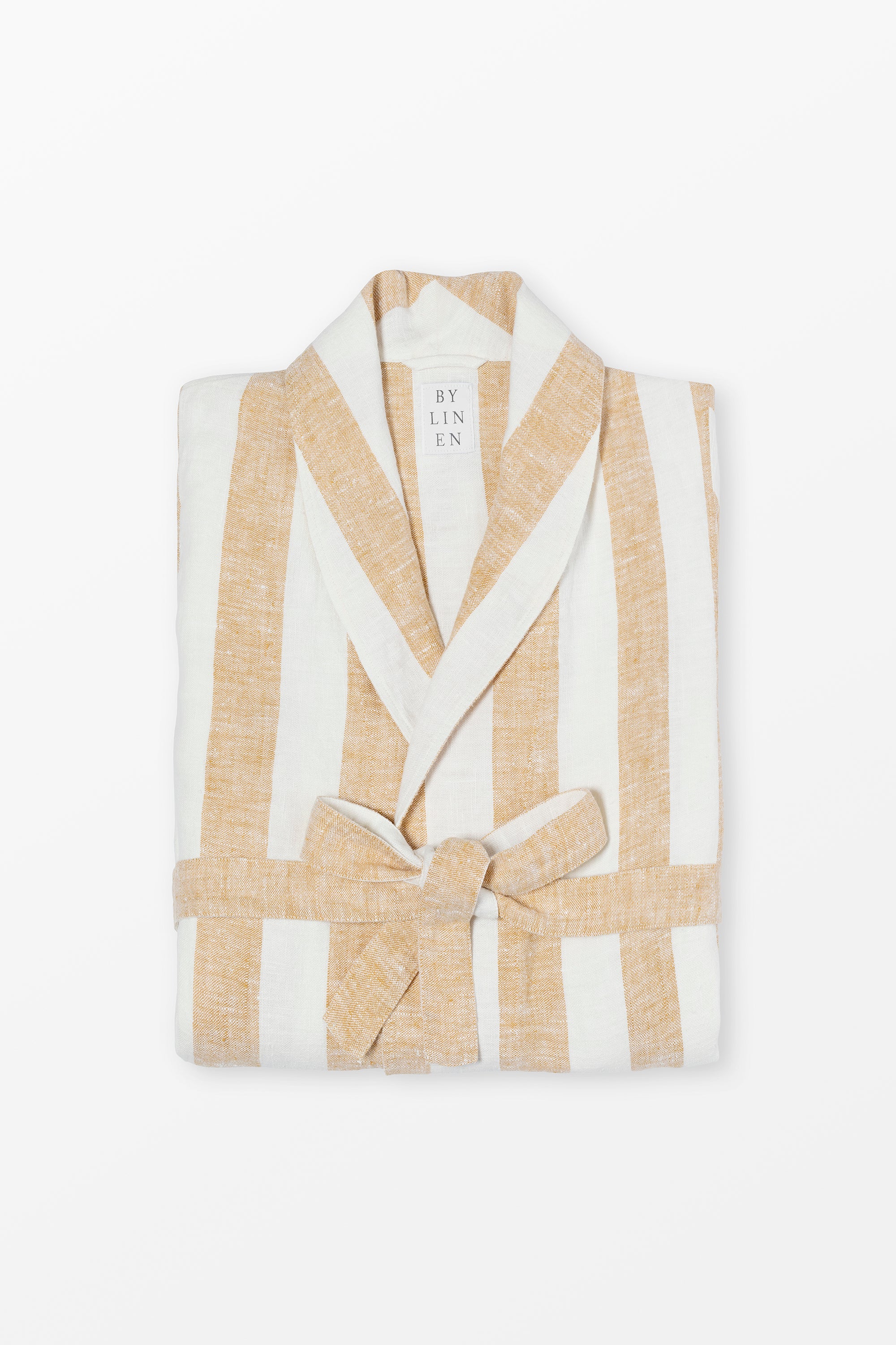 Yellow striped linen bathrobe