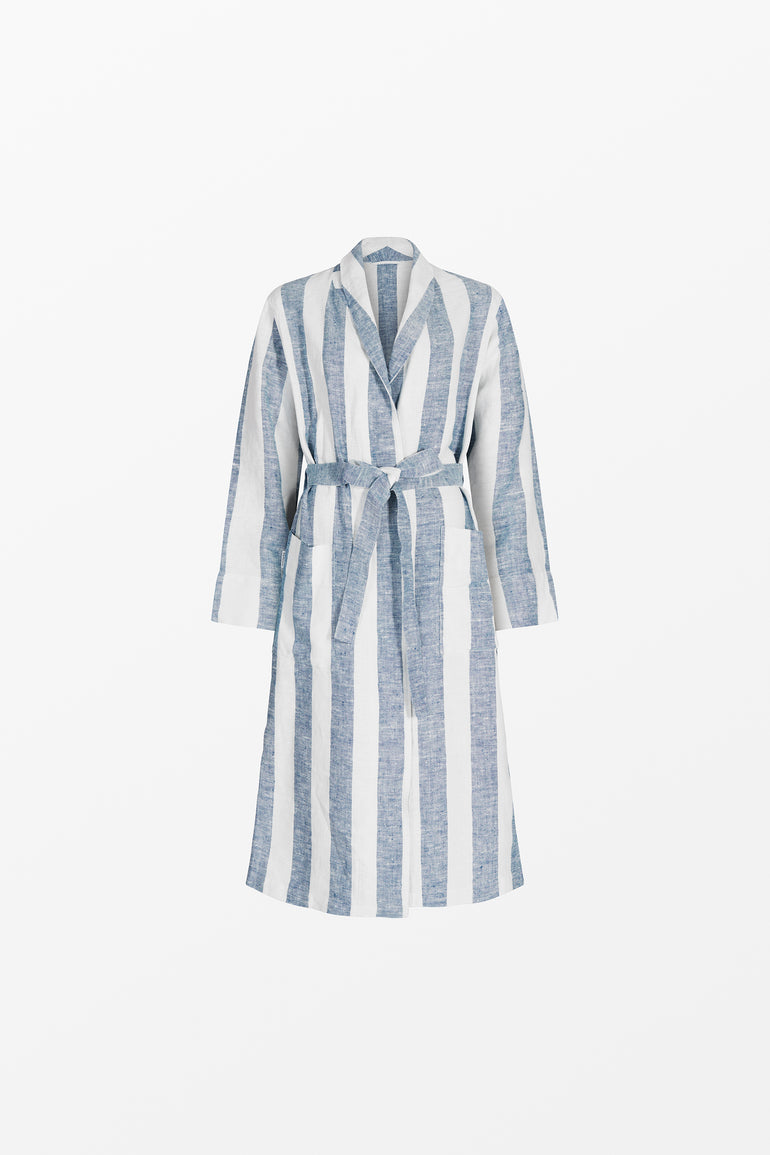 Blue striped linen bathrobe