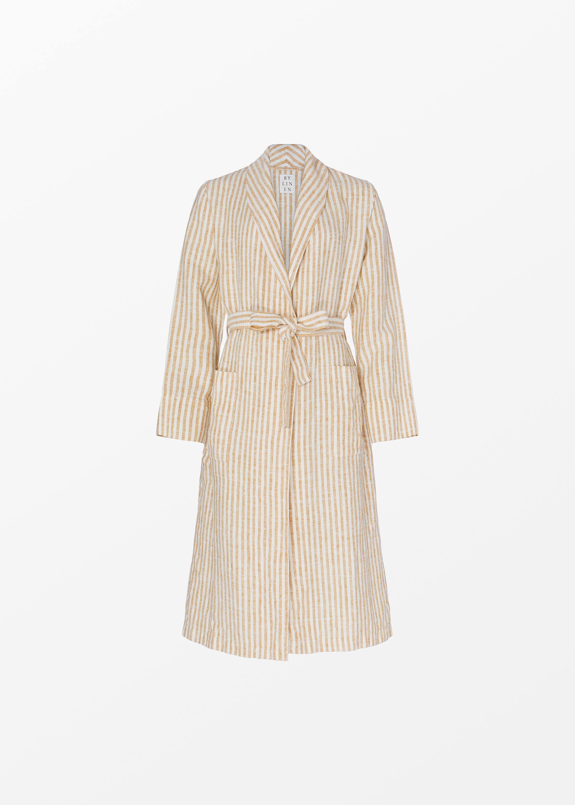 Yellow striped linen bathrobe
