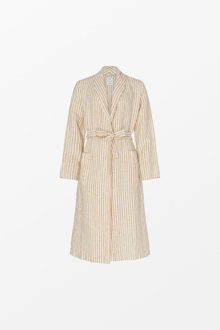 Yellow striped linen bathrobe