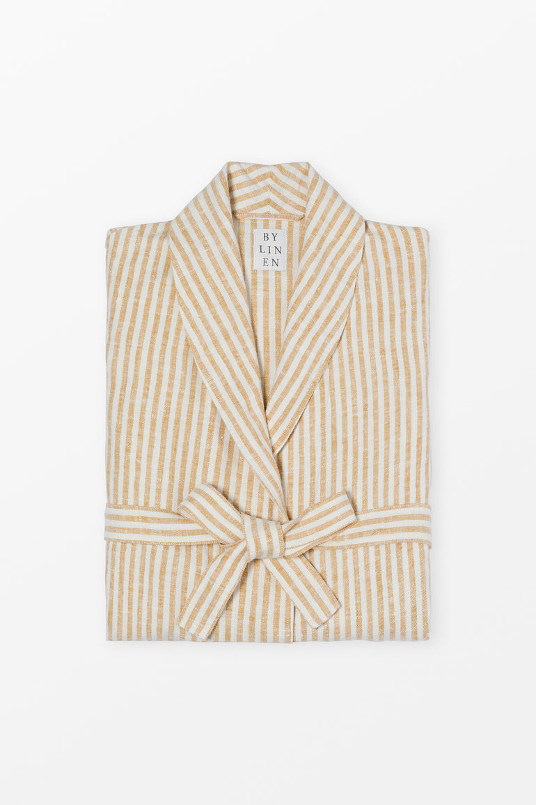 Yellow striped linen bathrobe